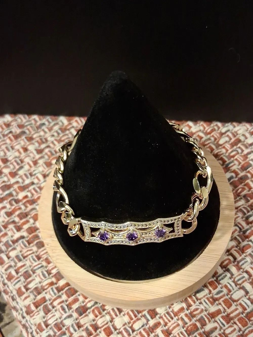 Beautiful 14k GP Bracelet With Purple Amethsts Rhinestones And Pave CZ's. New
